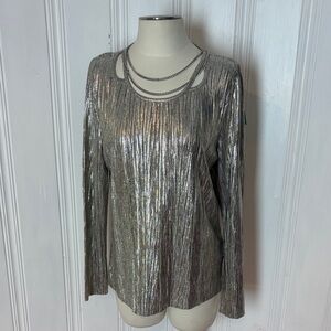✨ T Tahari Iridescent Metallic Chain-Neck Top — Size Medium/Large (estimated)